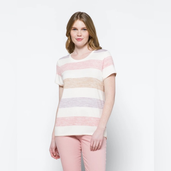 MARKET &‎ SPRUCE Juuna Hi Lo Knit Tee Striped Stretch Casual NWT Size XS Petite - Picture 1 of 12